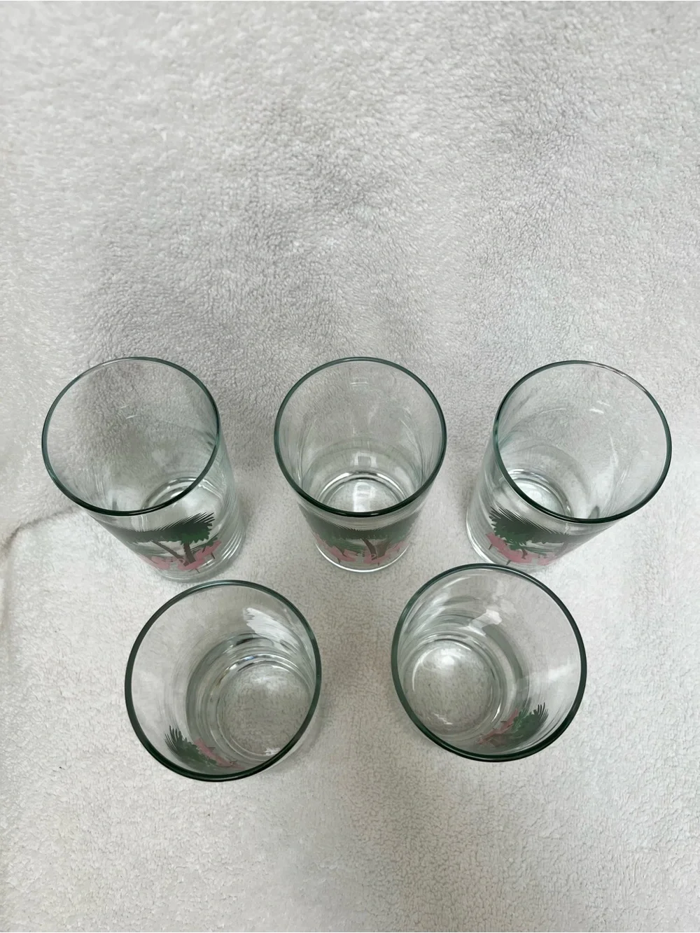 Tropical Flamingo Vintage Highball Glass - Pink & Green Set  Of 5 Holds 12  EUC